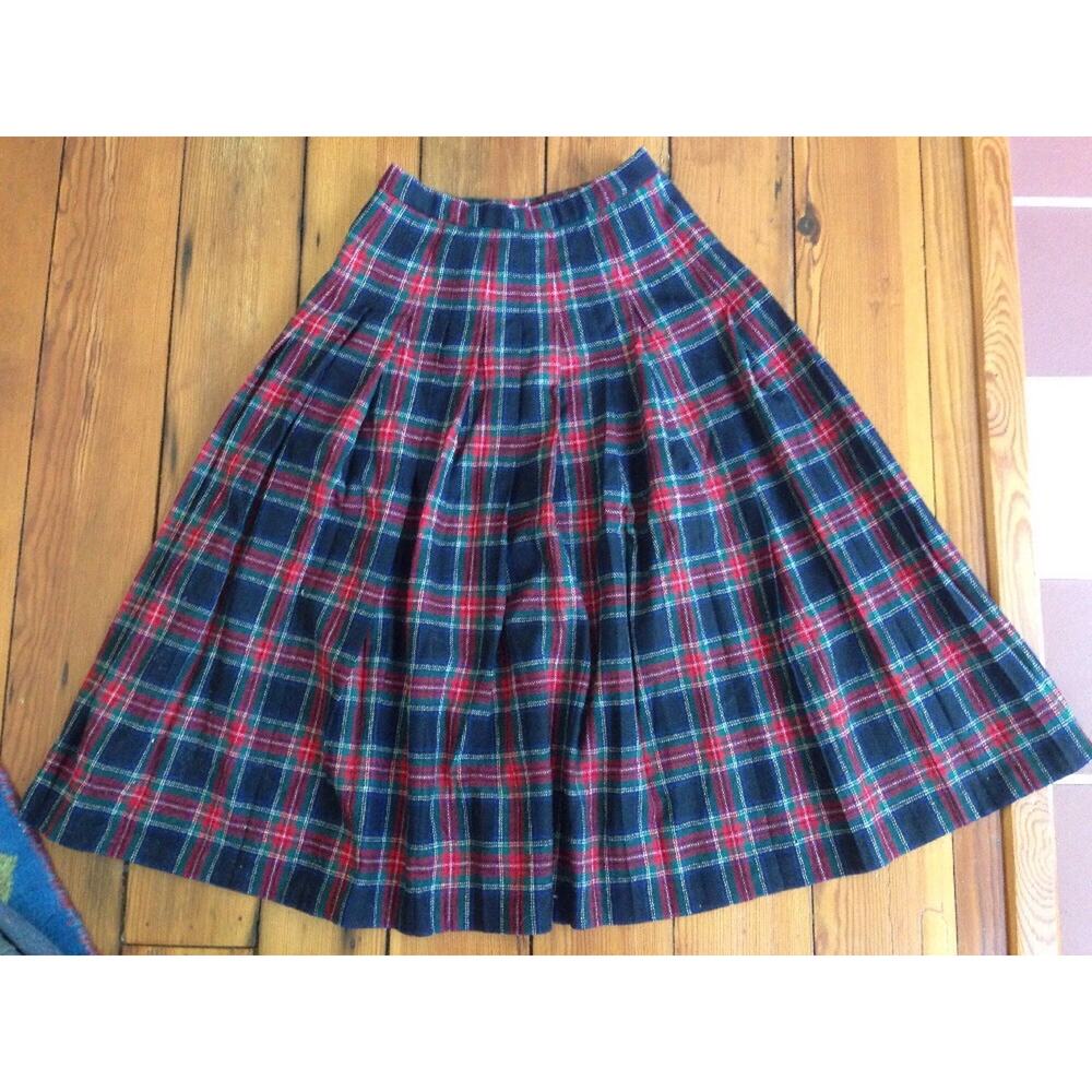 Vtg Pendelton Scottish Black Stewart Tartan Plaid Pleated Kilt Skirt 6 USA Made